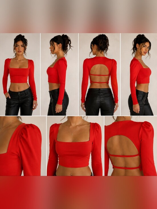 live in the moment Tops - 🍋 Vibrant Red Long Sleeve Crop Top Women Small Party Club